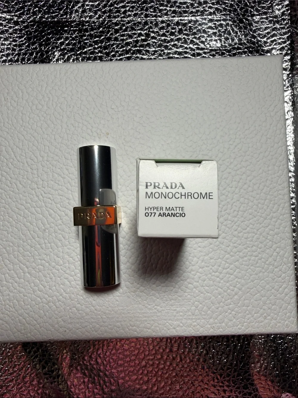 Prada Monochrome Lipstick 077 Copper-Tone Silver Tube